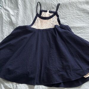 Lauren James Navy Top with Lace Accents NWOT